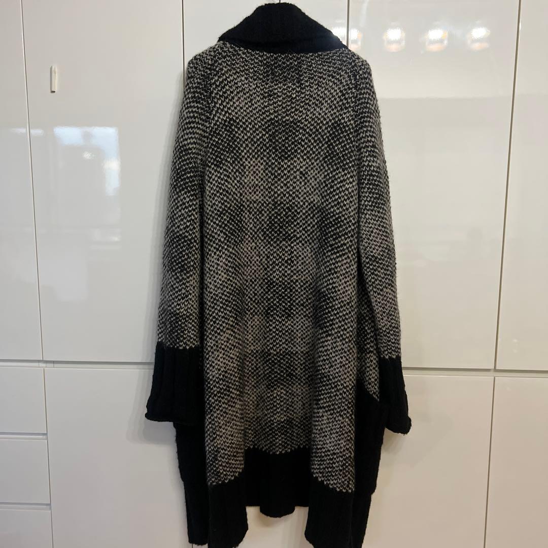 GroudY ロングニットカーディガン 黒とグレー チェック柄