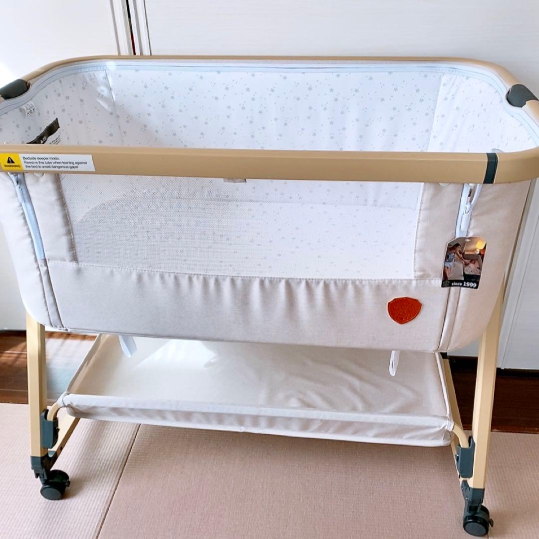 キャスター付きベビーベッド ベージュ　HZDMJ