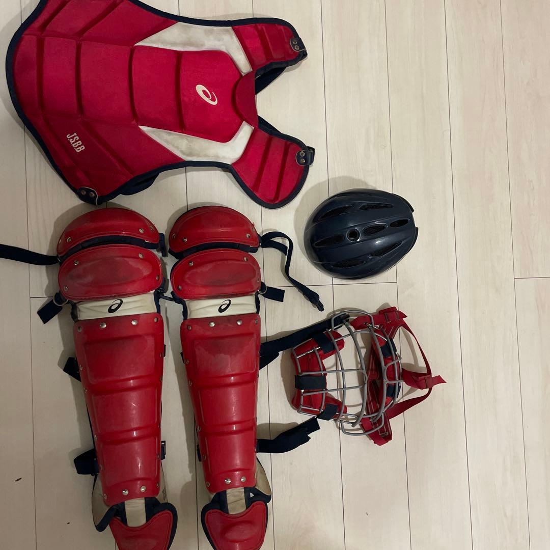 ASICS キャッチャー防具セット レッド