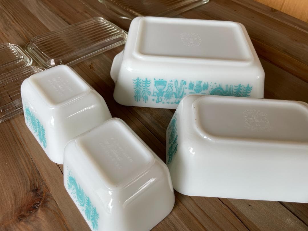 オールドパイレックス　バタープリント　レフリジレーター4個セット