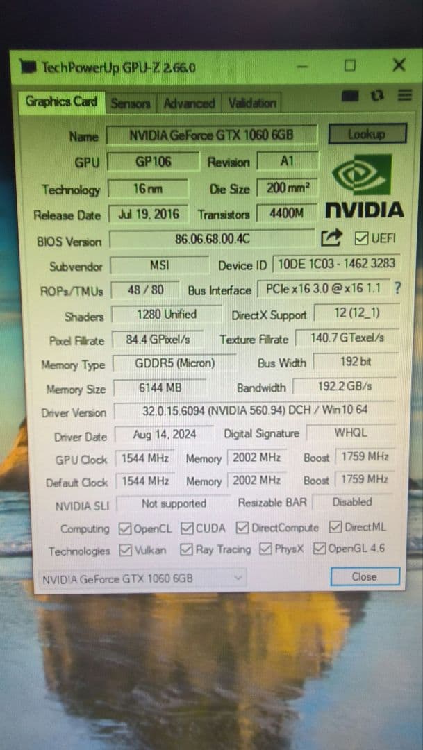 MSI GTX 1060 AERO ITX 6G 動作確認済み ①