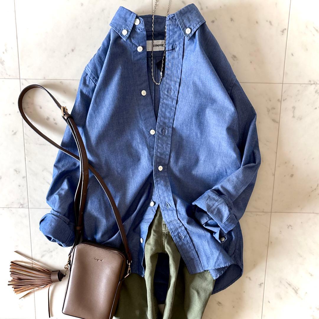 美品 SINME シンメ ダンガリークロスボタンダウンシャツ サックスブルー M