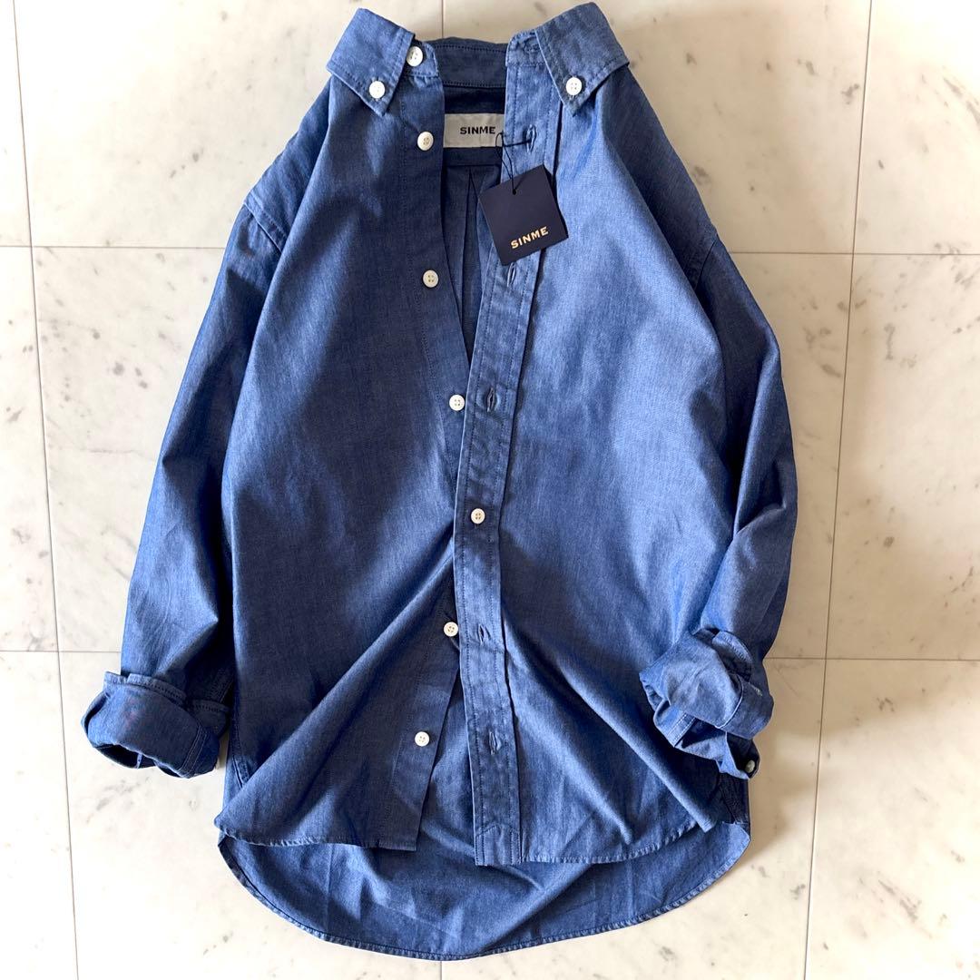 美品 SINME シンメ ダンガリークロスボタンダウンシャツ サックスブルー M