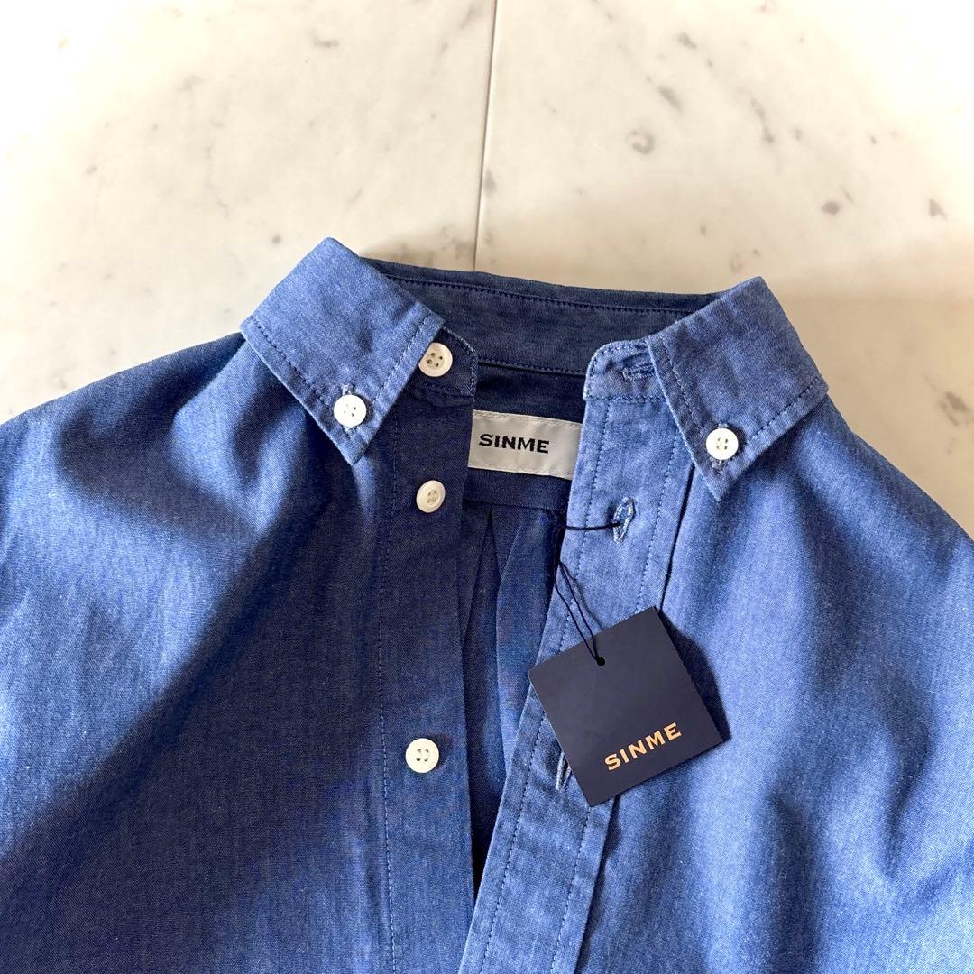 美品 SINME シンメ ダンガリークロスボタンダウンシャツ サックスブルー M