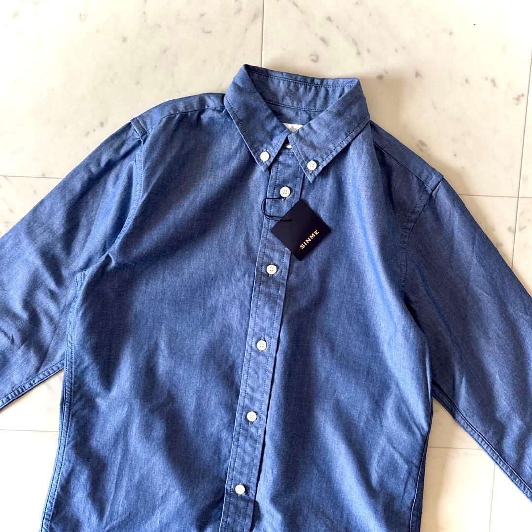 美品 SINME シンメ ダンガリークロスボタンダウンシャツ サックスブルー M