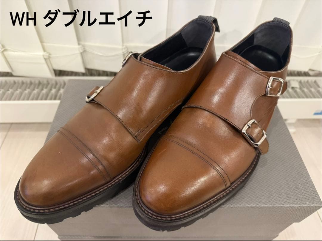 WH ダブルエイチ ブラウン ダブルモンクシューズ