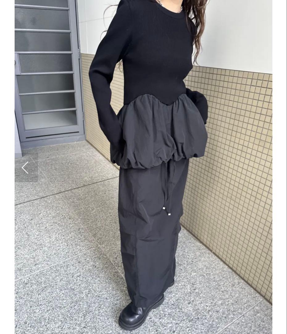 ワンピース BALLOON DETAIL KNIT DOCKING DRESS