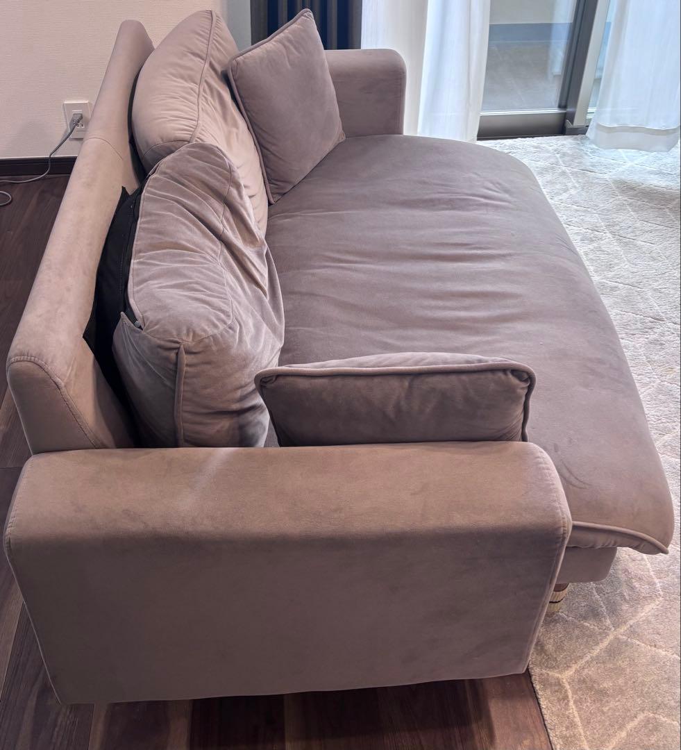 ロウヤ2人掛けソファ　ベロア調グレー