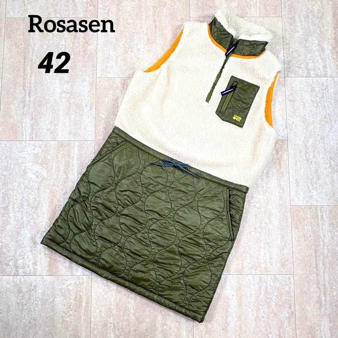 【ロサーセン】ボアワンピース　42サイズ　スカート中綿　切り替えデザイン　秋冬