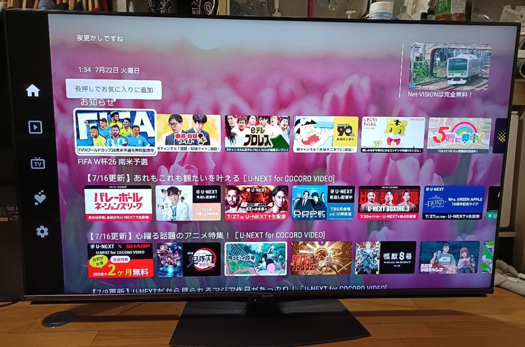 ２０年製 シャープアクオス６０V型 4T-C60BN1 4K Netflix