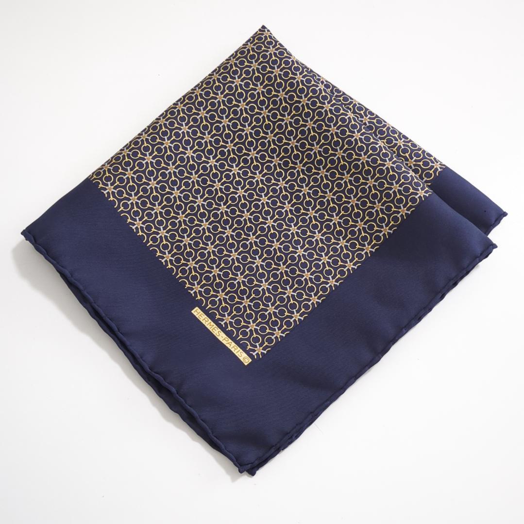 エルメス カレ45 プチカレ ミニスカーフ ポケットチーフ シルク ネイビー系