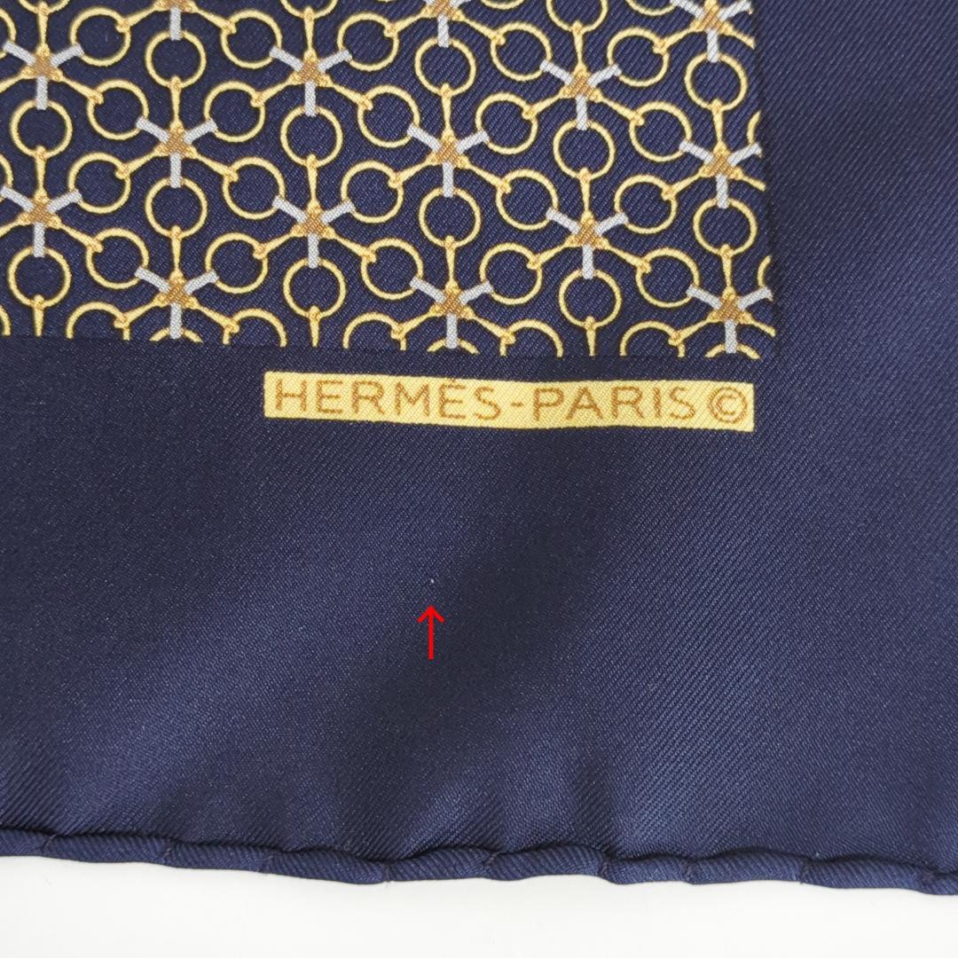 エルメス カレ45 プチカレ ミニスカーフ ポケットチーフ シルク ネイビー系