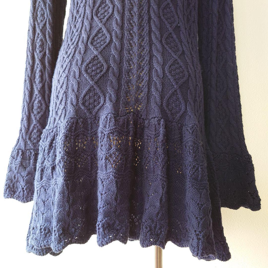 美品【ピンクハウス】フード付きニットロングカーディガン　パーカーセーター　フレア