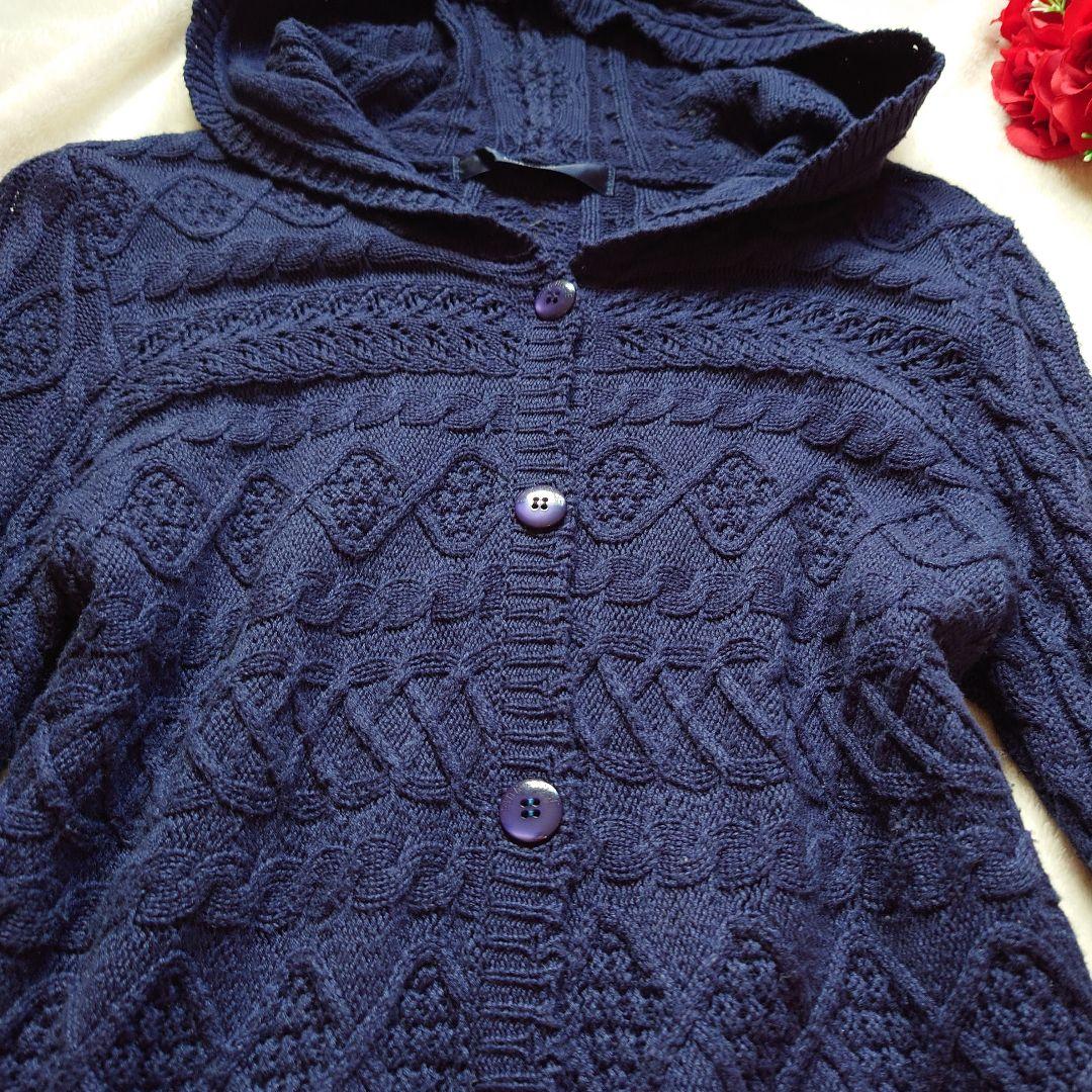 美品【ピンクハウス】フード付きニットロングカーディガン　パーカーセーター　フレア