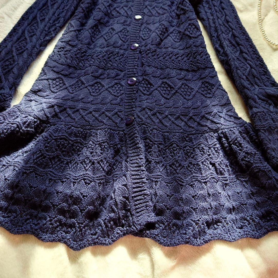 美品【ピンクハウス】フード付きニットロングカーディガン　パーカーセーター　フレア