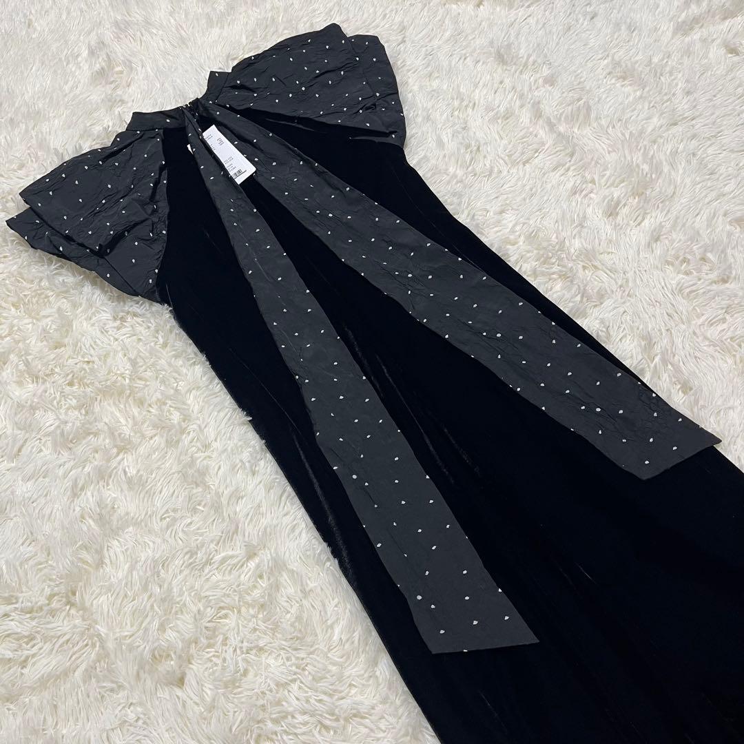 【未使用タグ付】ANDRESD ドレープベロアドレス　ドットブラック　M