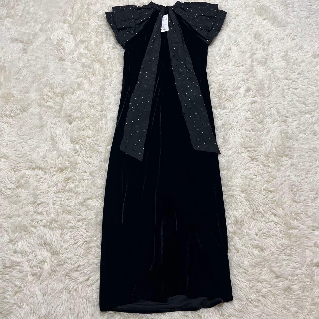 【未使用タグ付】ANDRESD ドレープベロアドレス　ドットブラック　M