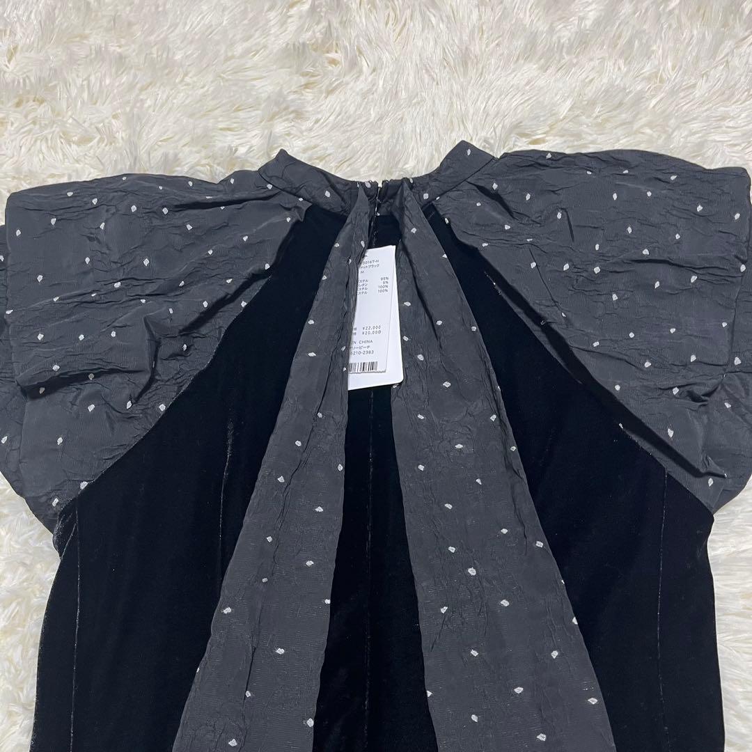 【未使用タグ付】ANDRESD ドレープベロアドレス　ドットブラック　M