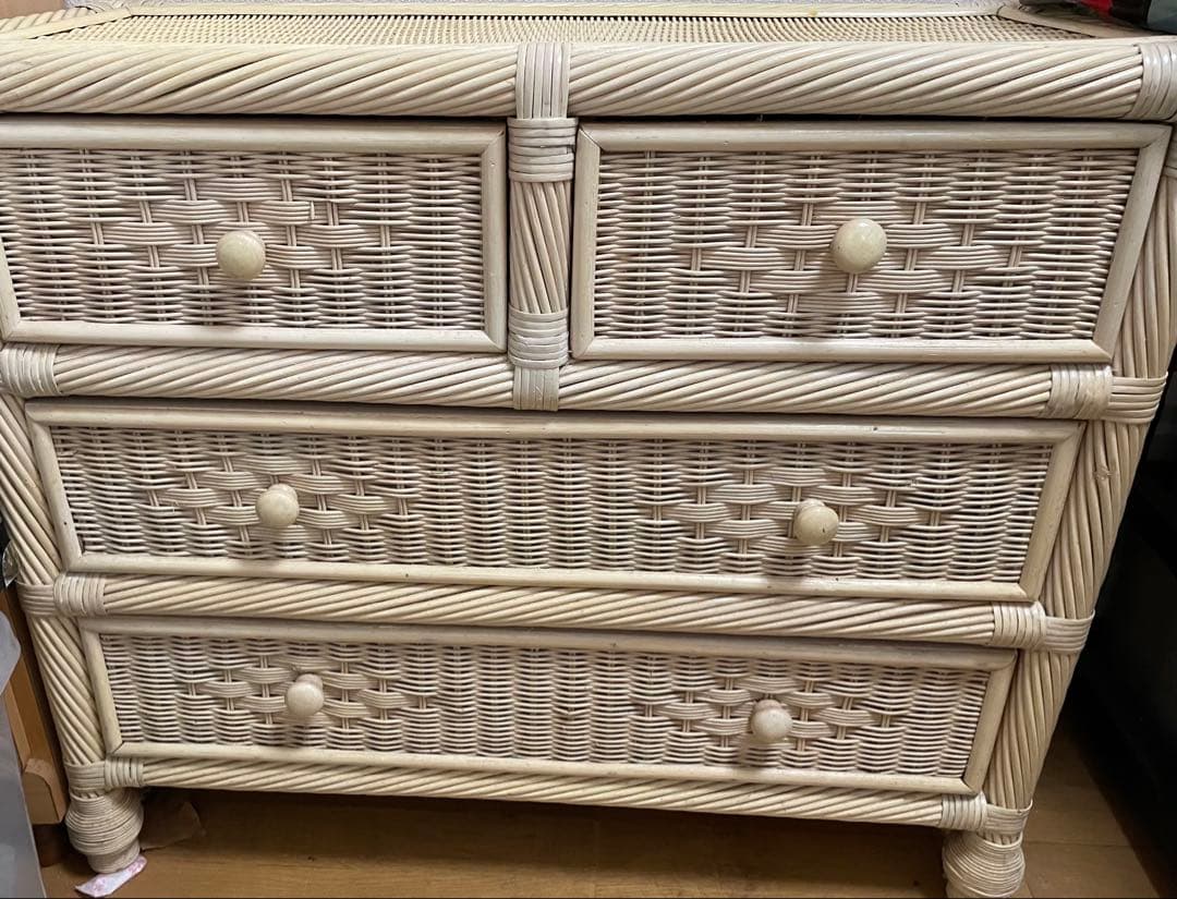 ヴィンテージ　ホワイトラタン風チェスト 3段☆②