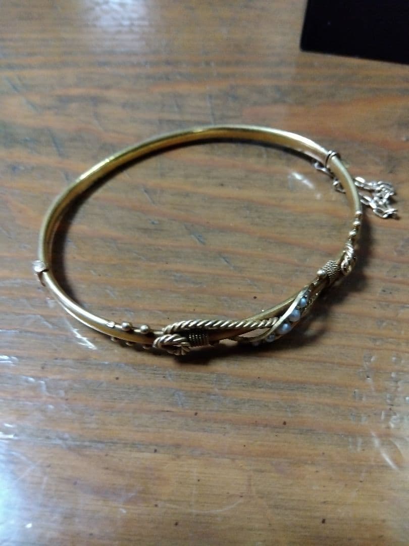 イギリスアンティーク　パールのバングル　エトルスカンリバイバル　１５金