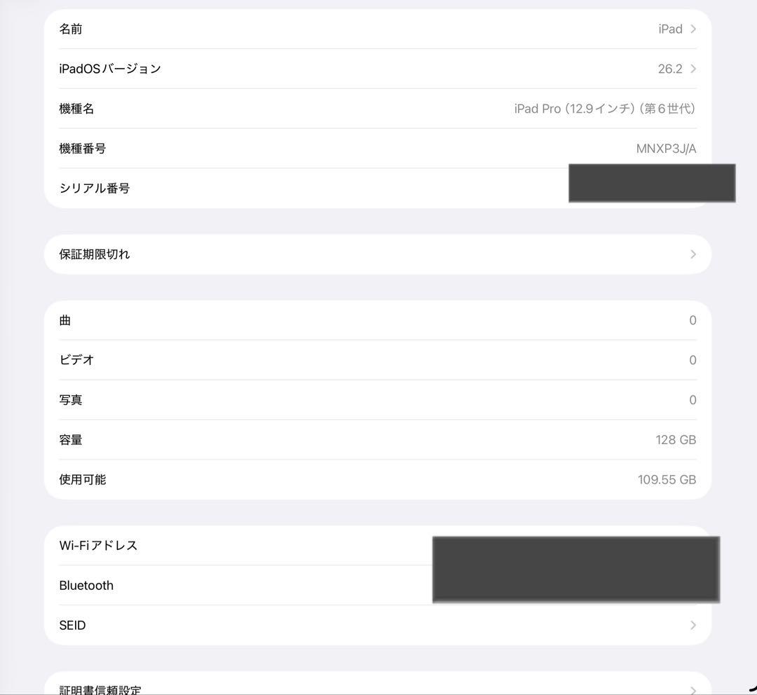 【アクセサリー付】iPad Pro12.9インチ第6世代 128GB Wi-Fi