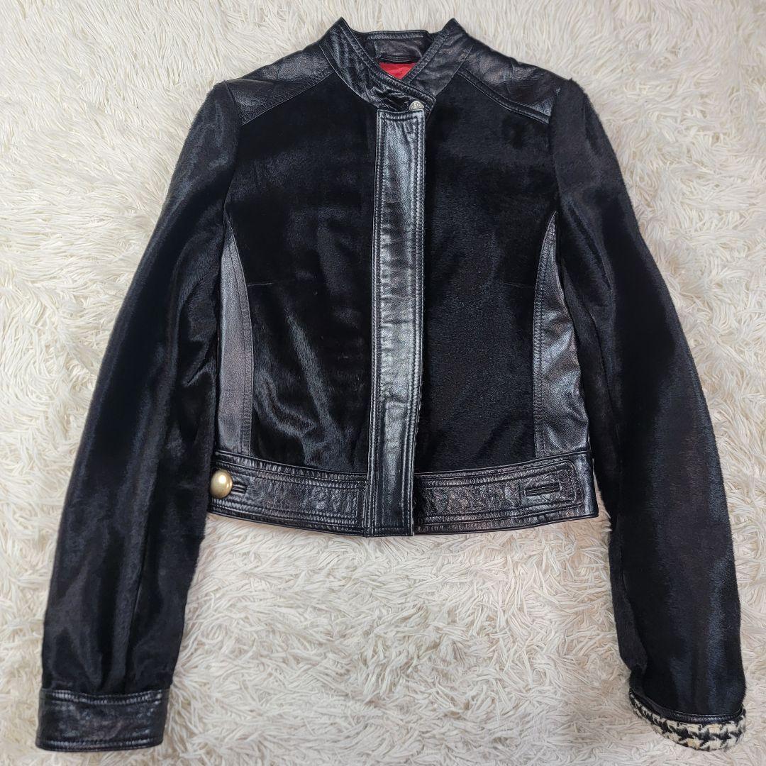 美品 DOLCE&GABBANA シングルライダース ハラコ 千鳥格子 ロゴ総柄