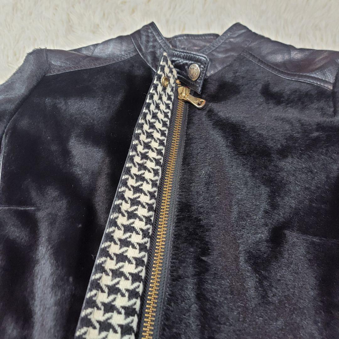 美品 DOLCE&GABBANA シングルライダース ハラコ 千鳥格子 ロゴ総柄