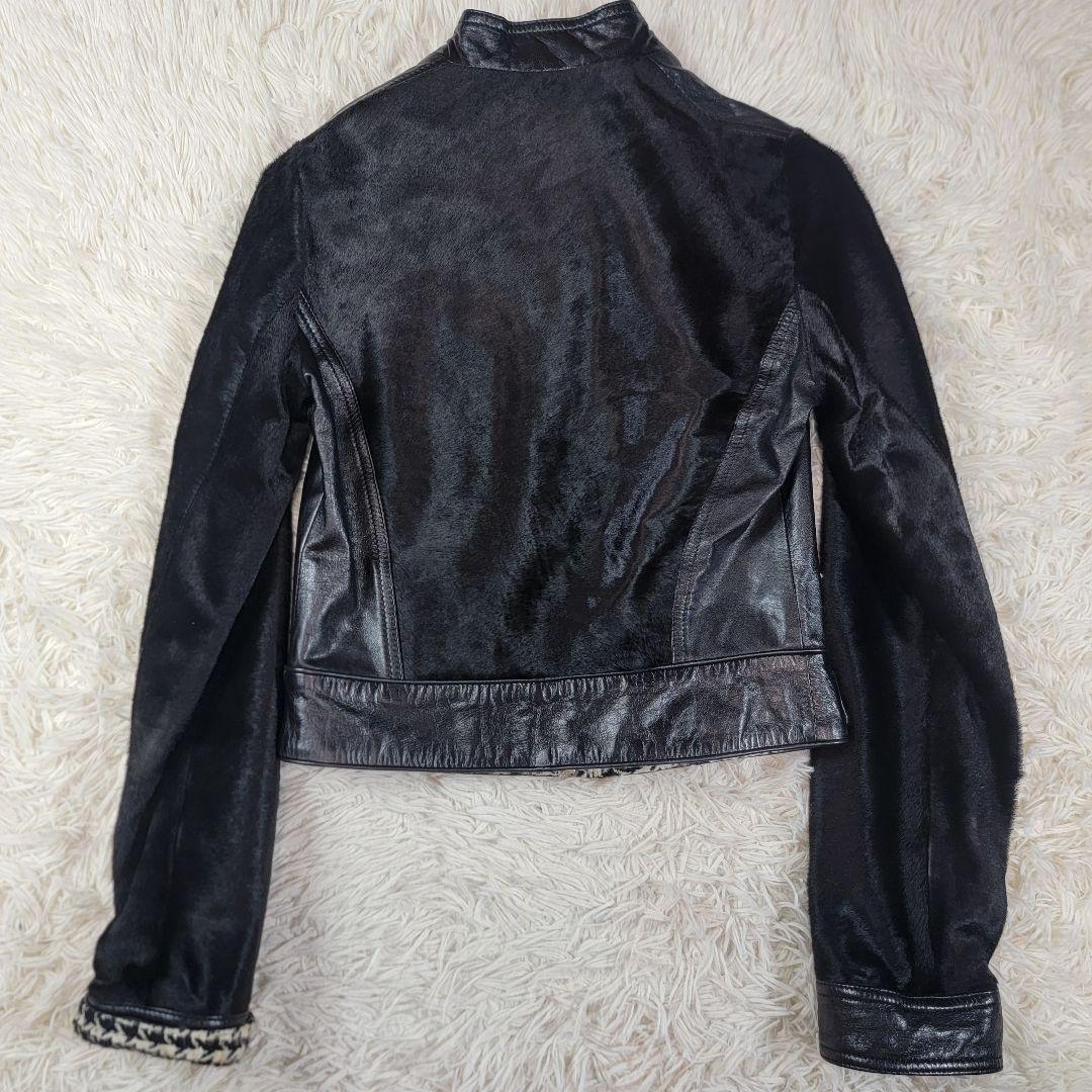 美品 DOLCE&GABBANA シングルライダース ハラコ 千鳥格子 ロゴ総柄