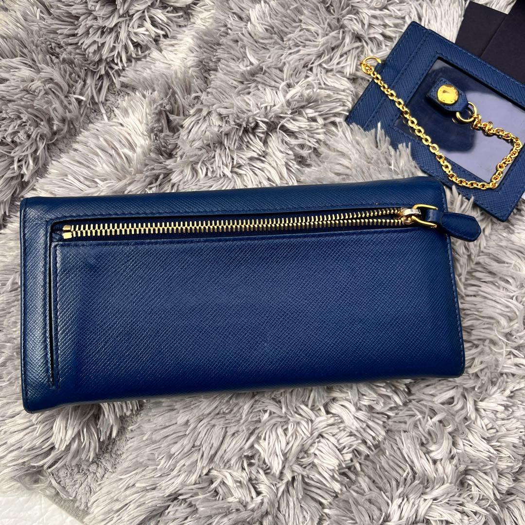 極美品✨PRADA サフィアーノ　メタルバー　メタルロゴ　2点セット　ネイビー