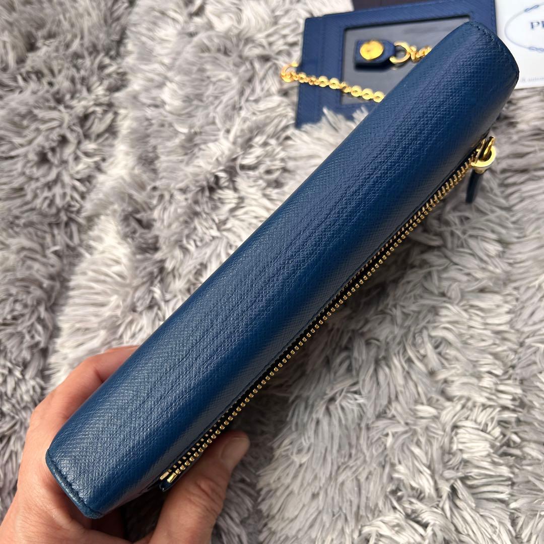 極美品✨PRADA サフィアーノ　メタルバー　メタルロゴ　2点セット　ネイビー