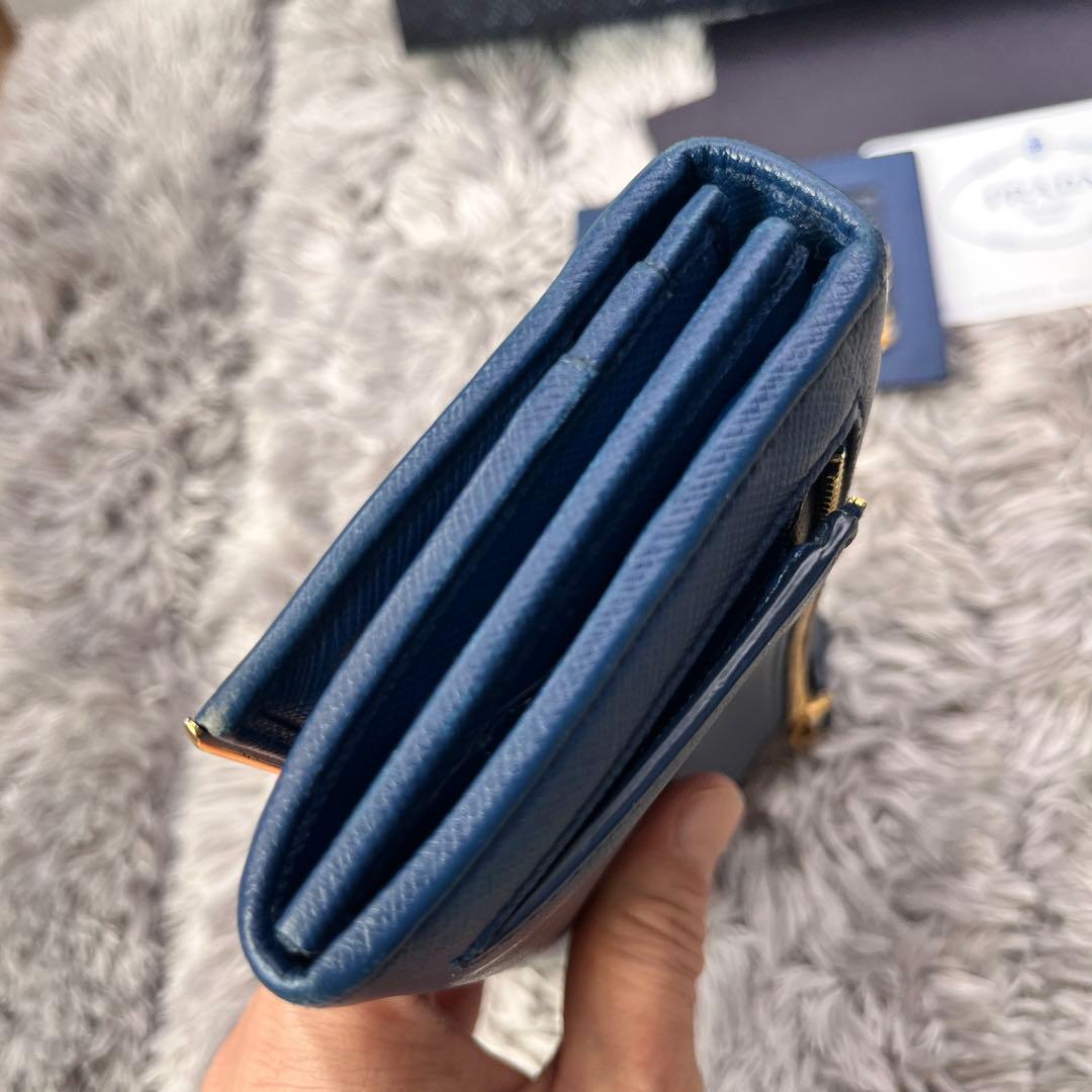 極美品✨PRADA サフィアーノ　メタルバー　メタルロゴ　2点セット　ネイビー