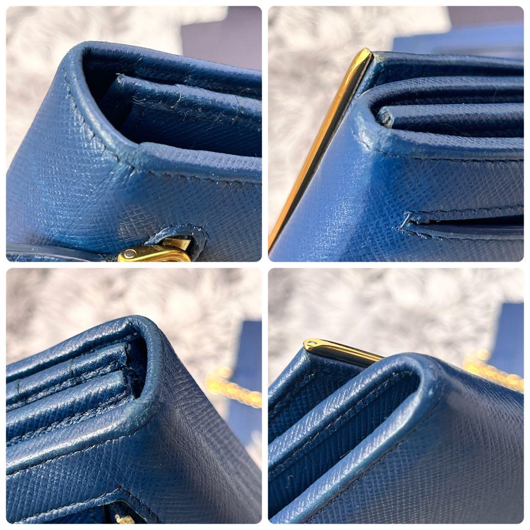 極美品✨PRADA サフィアーノ　メタルバー　メタルロゴ　2点セット　ネイビー