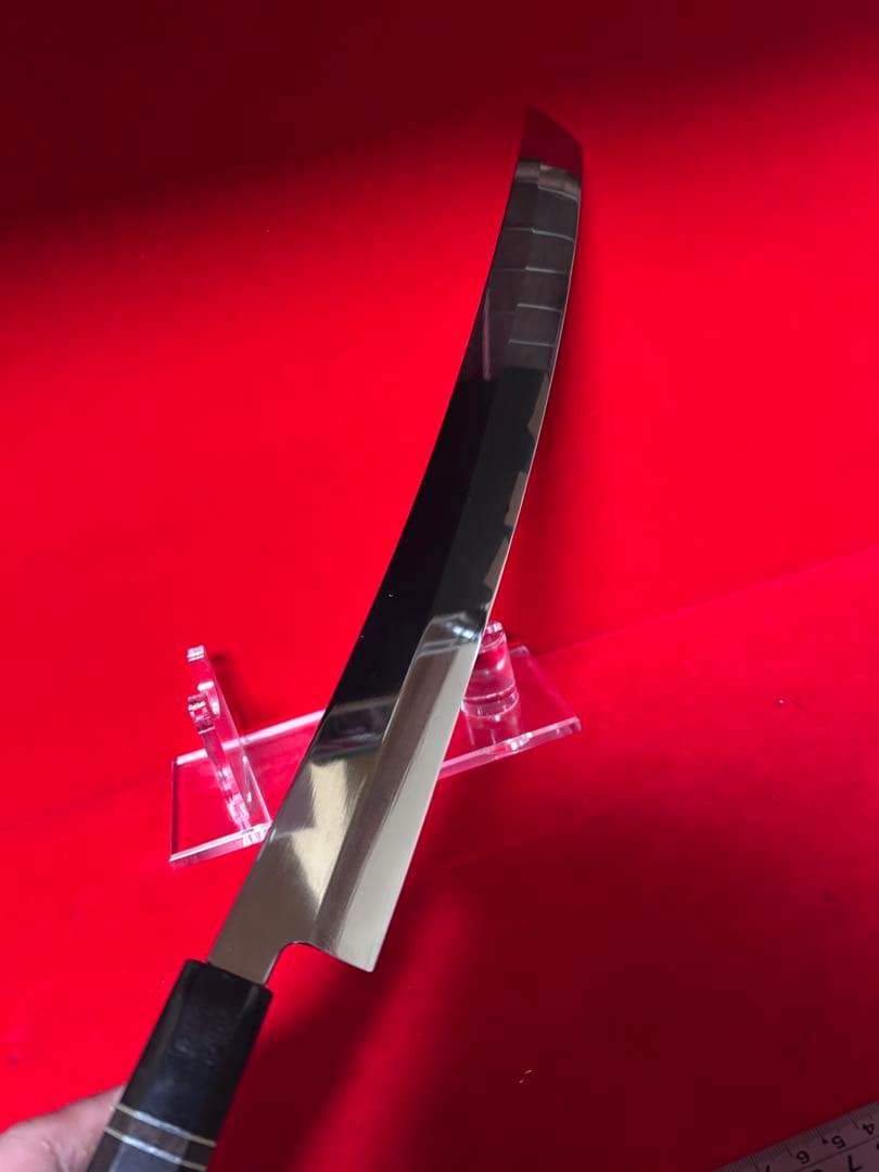 包丁　先丸型　マグロ包丁　尺ニ　鬼反り　鏡面仕上げ　切味抜群　箱付　未使用品