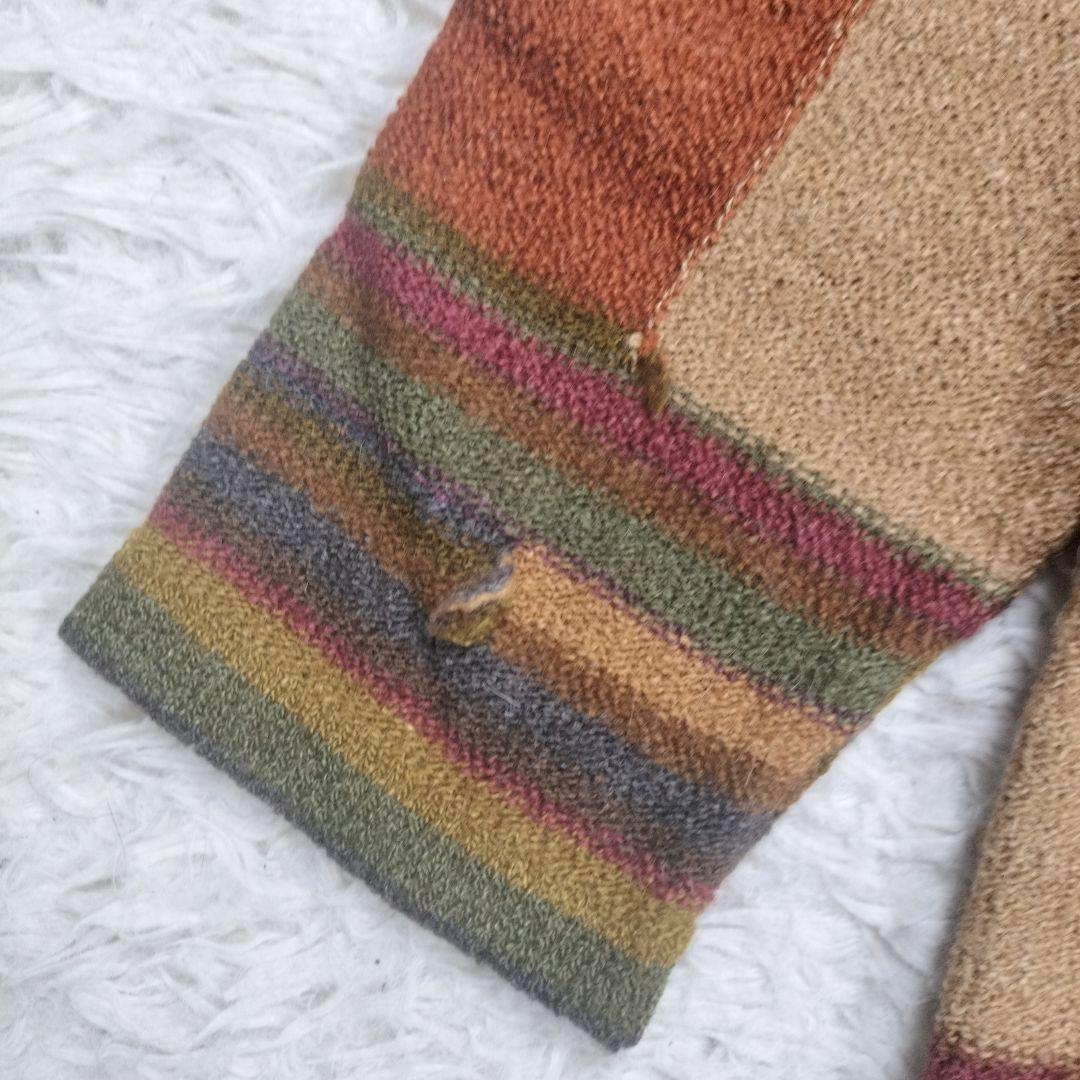 ヨーガンレール　パッチワーク柄ニット　ウール シルク　マルチカラー　フリンジ　M