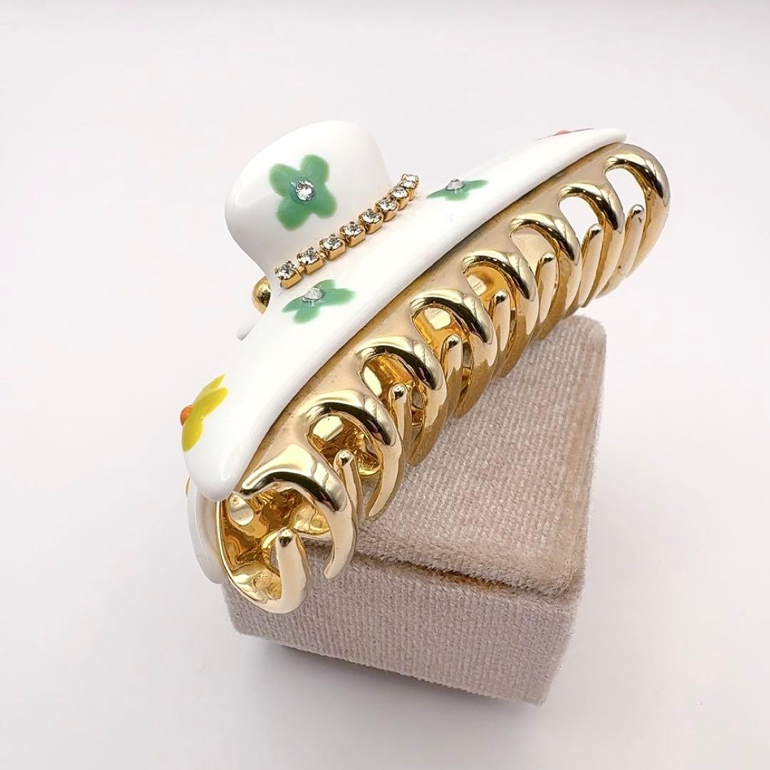 acca アッカ　ヘアクリップ　M ニューコラーナ　白　ゴールド　ラインストーン