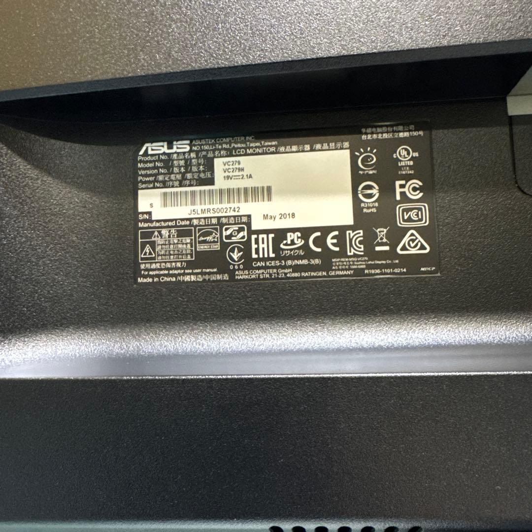 ASUS　モニター　VC279H　27型　ディスプレイ