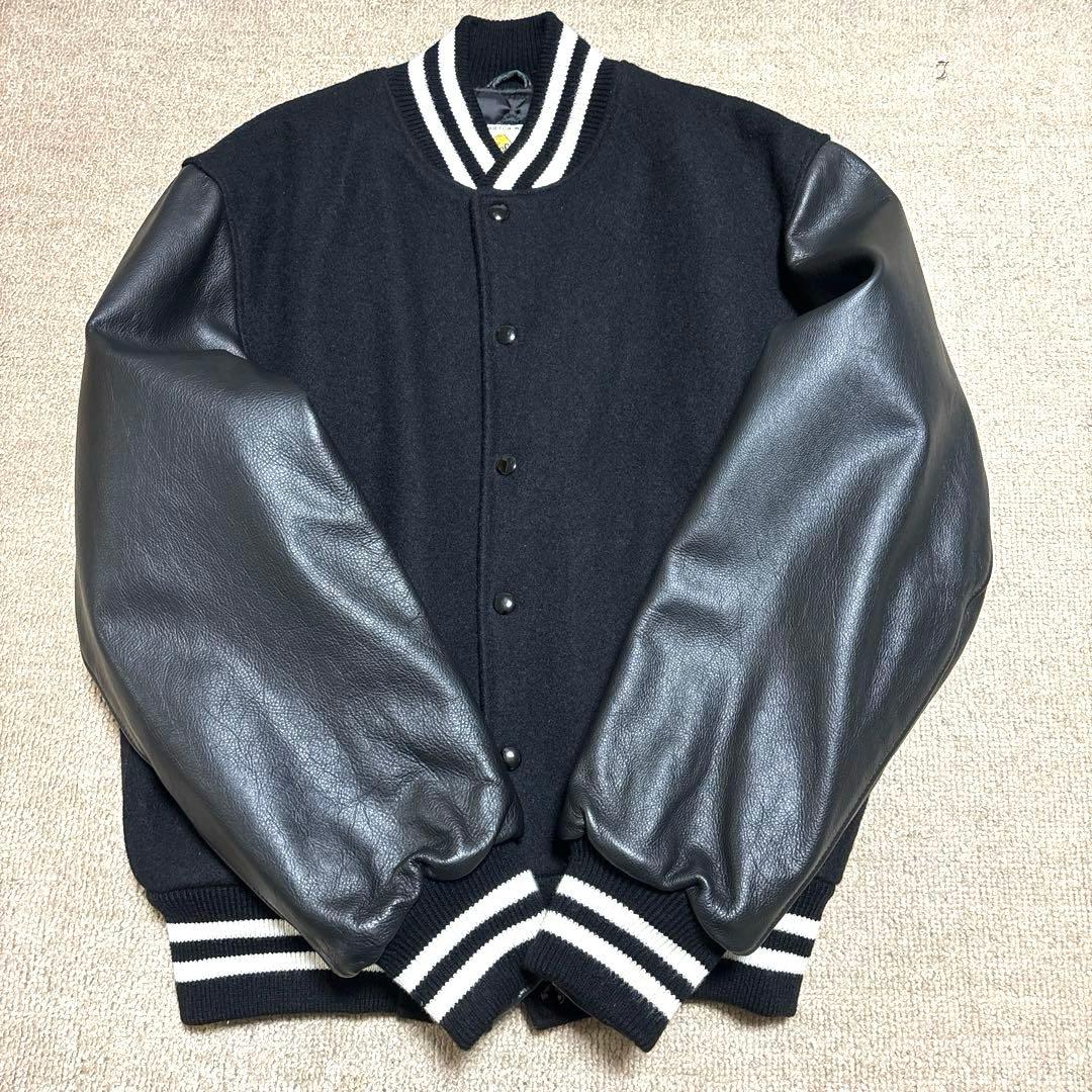【早い者勝ち】訳ありゴールデンベアスタジャン黒ブラックレザーMサイズスタジャン