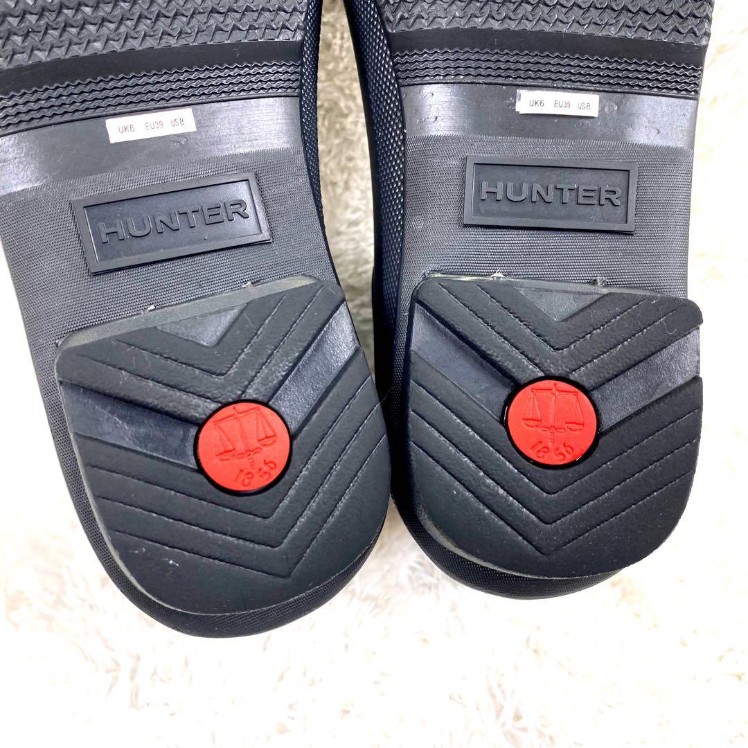 未使用級 HUNTER ロゴ バックストラップブーツ サイドゴア レインブーツ