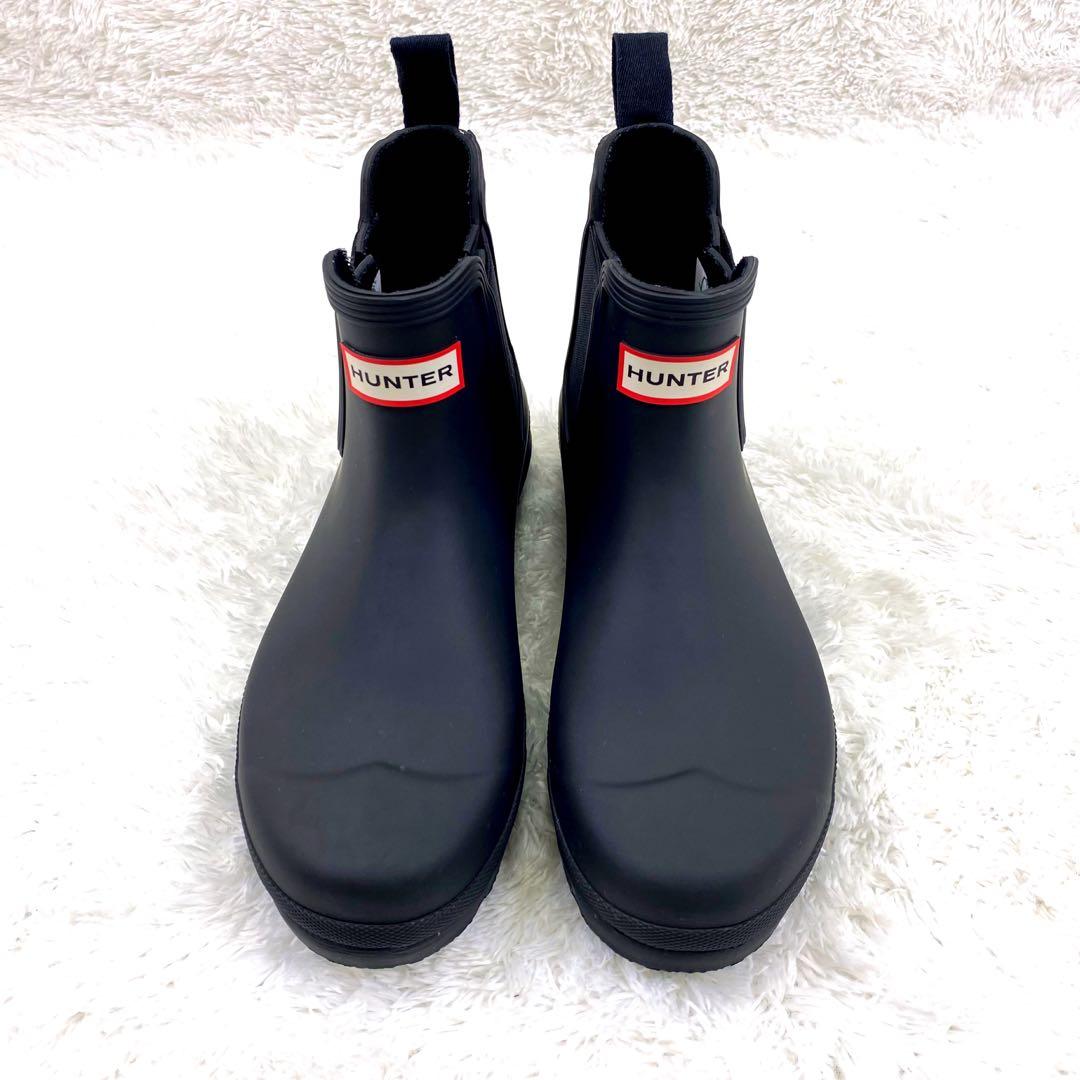 未使用級 HUNTER ロゴ バックストラップブーツ サイドゴア レインブーツ