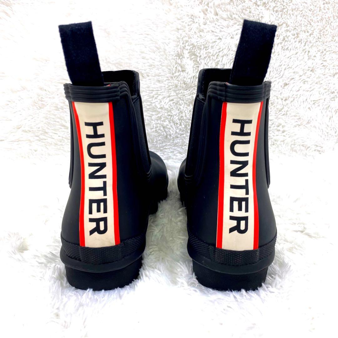 未使用級 HUNTER ロゴ バックストラップブーツ サイドゴア レインブーツ