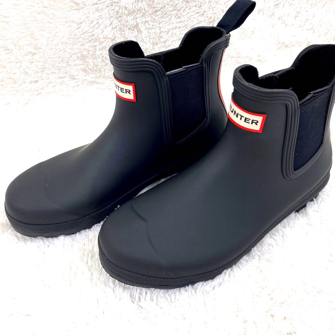 未使用級 HUNTER ロゴ バックストラップブーツ サイドゴア レインブーツ