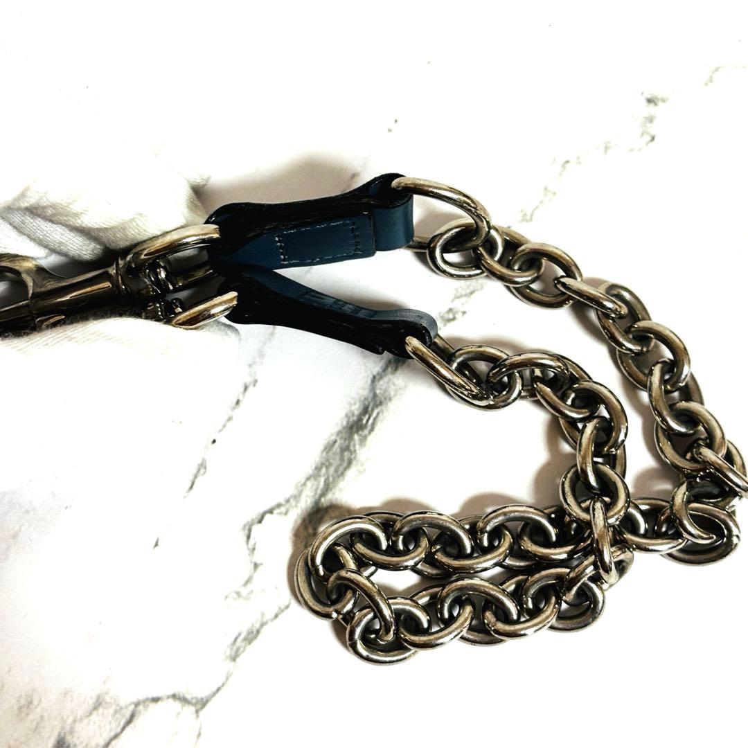 グッチ ウォレットチェーン シルバー レザー 財布 刻印ロゴ フック メンズ