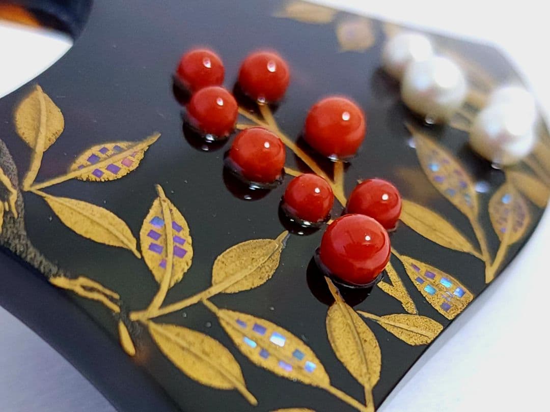 貴羅ら　鼈甲 蒔絵 かんざし 真珠　珊瑚　久生作　べっこう　木箱入り