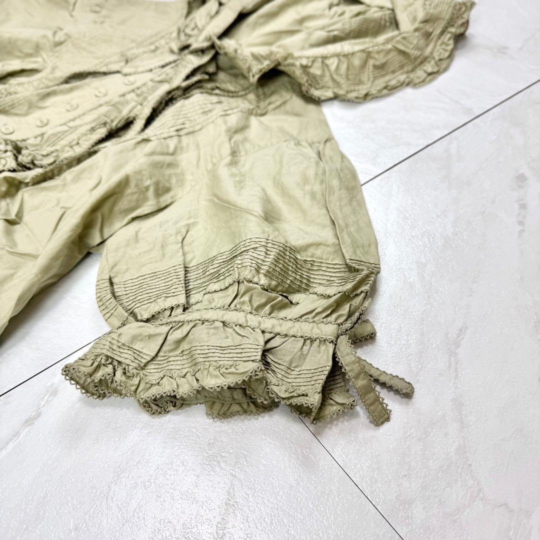 極美品 ピンクハウス ピコフリル ティアード リボン レース ブラウス グリーン