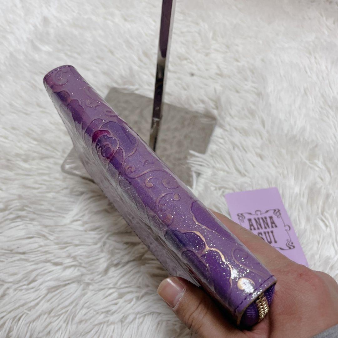 新品 ANNA SUI パープル 長財布 金具ロゴ 新品 レディース