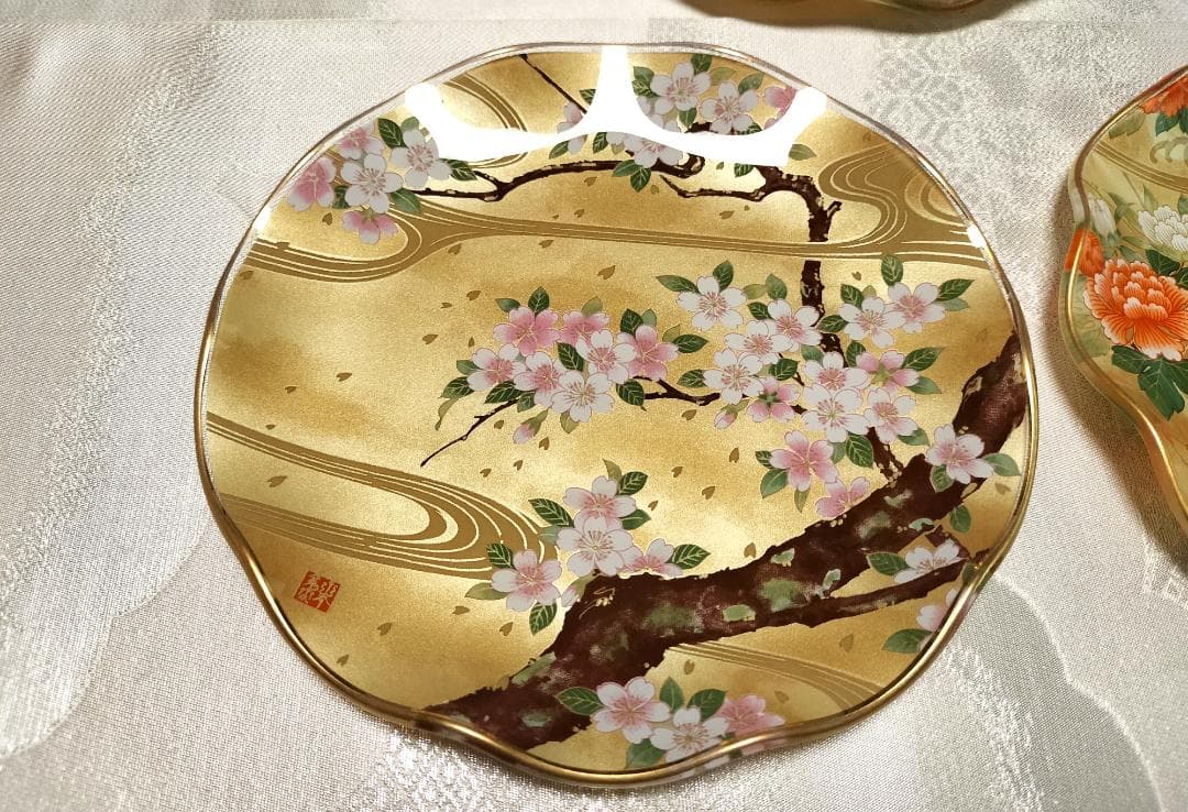 稀少！　光琳　華やかな金彩≪琳派≫　新品【和モダン】　ガラス飾り皿　取り皿　中皿
