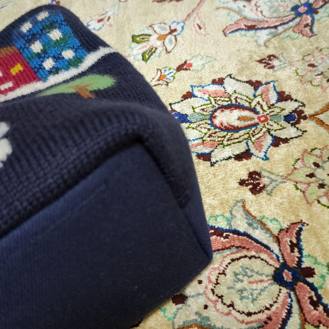 ファミリア、インターシャ編みバッグ 正規品、美品、連休セール