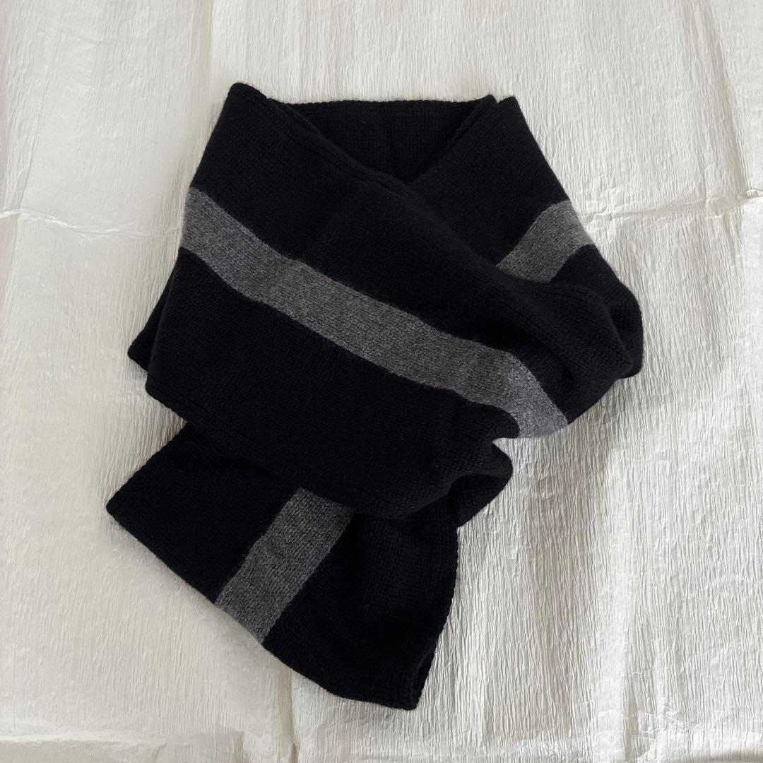 HERMES エルメス スヌード　マフラー　カシミヤ100 黒 グレー