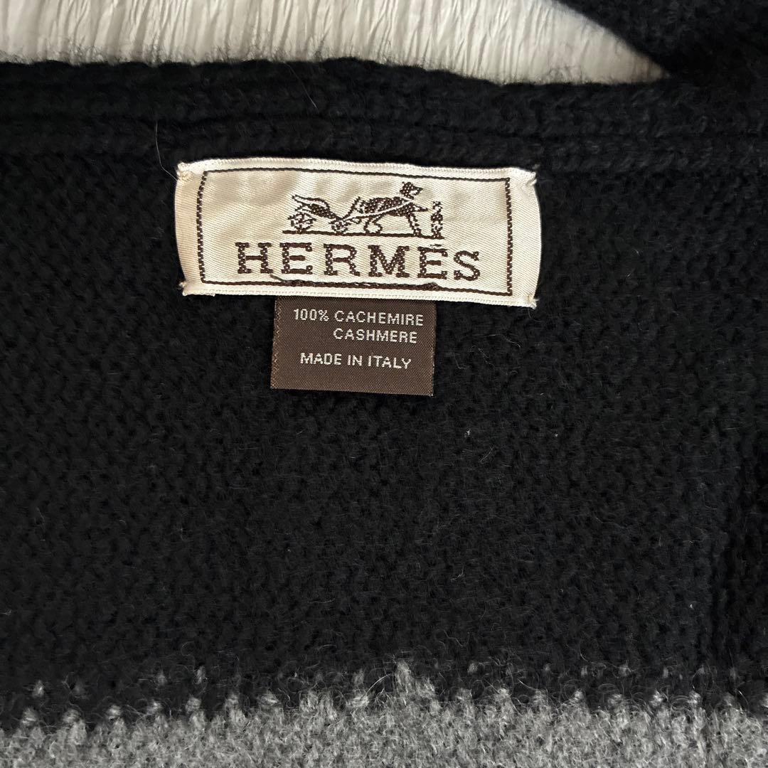HERMES エルメス スヌード　マフラー　カシミヤ100 黒 グレー