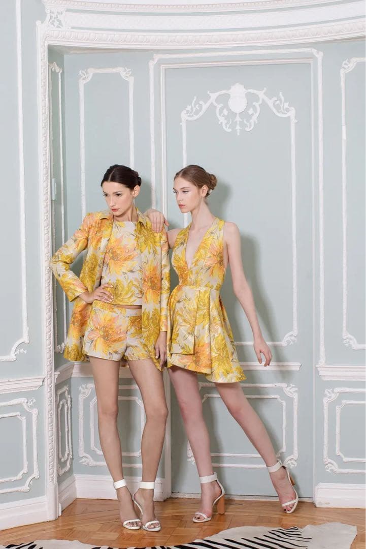 新品alice+olivia フローラルジャカード×ボックスプリーツ ワンピース